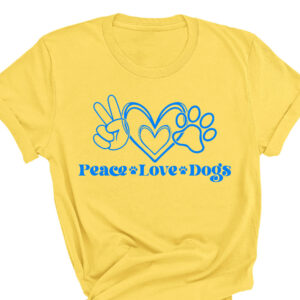 Peace Love Dogs T-Shirt Yellow Blue Design